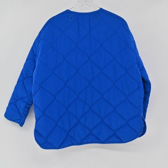 ZARA Jacket Womens Size M Cobalt Blue Quilted Oversized Collarless Utility Retro - Picture 5 of 13